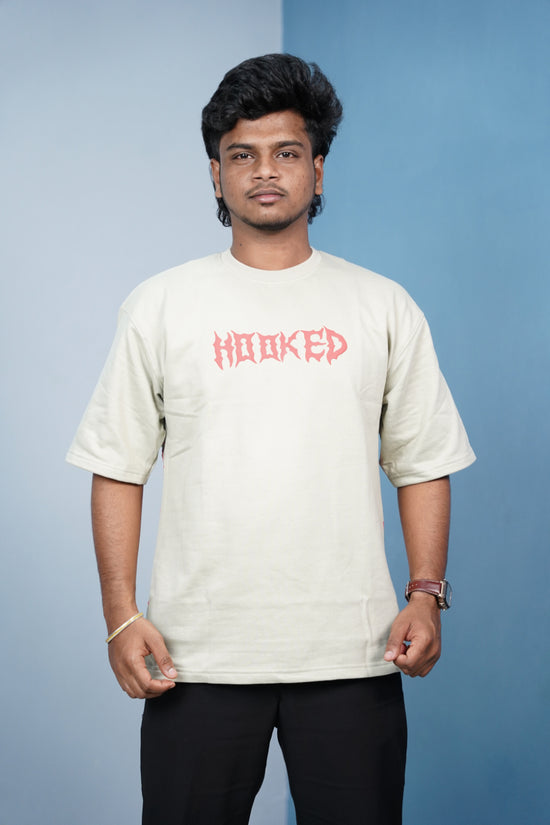 HOOKED Back Print Oversized Five Sleeve T-Shirt for Men | Streetwear Style-Sandle