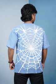 HOOKED Back Print Oversized Five Sleeve T-Shirt for Men | Streetwear Style- Denim Blue