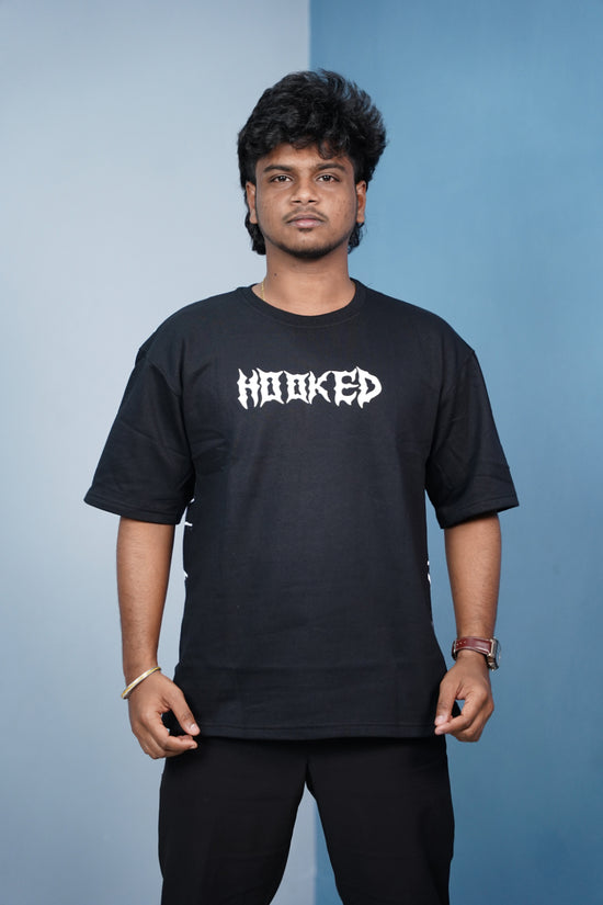 HOOKED Back Print Oversized Five Sleeve T-Shirt for Men | Streetwear Style-Black