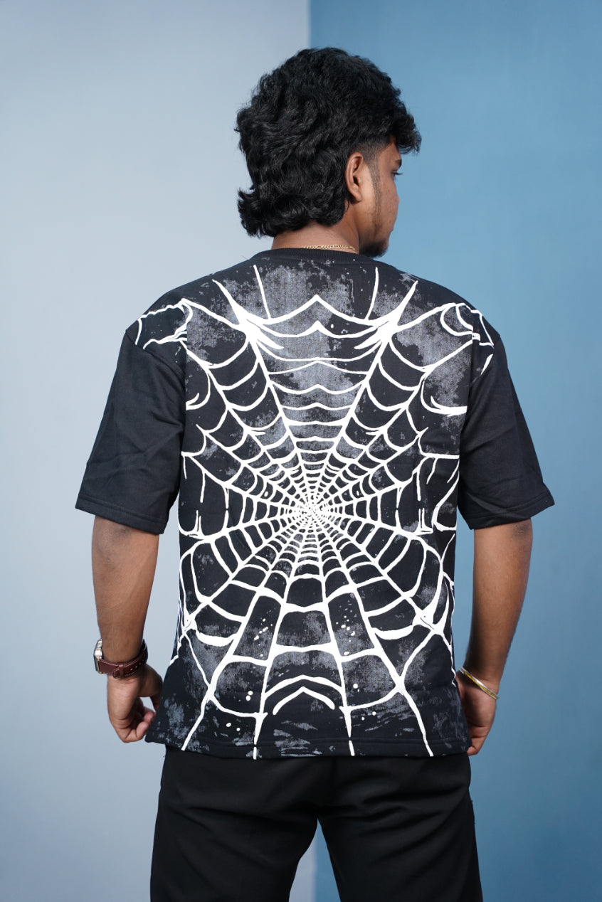 HOOKED Back Print Oversized Five Sleeve T-Shirt for Men | Streetwear Style-Black