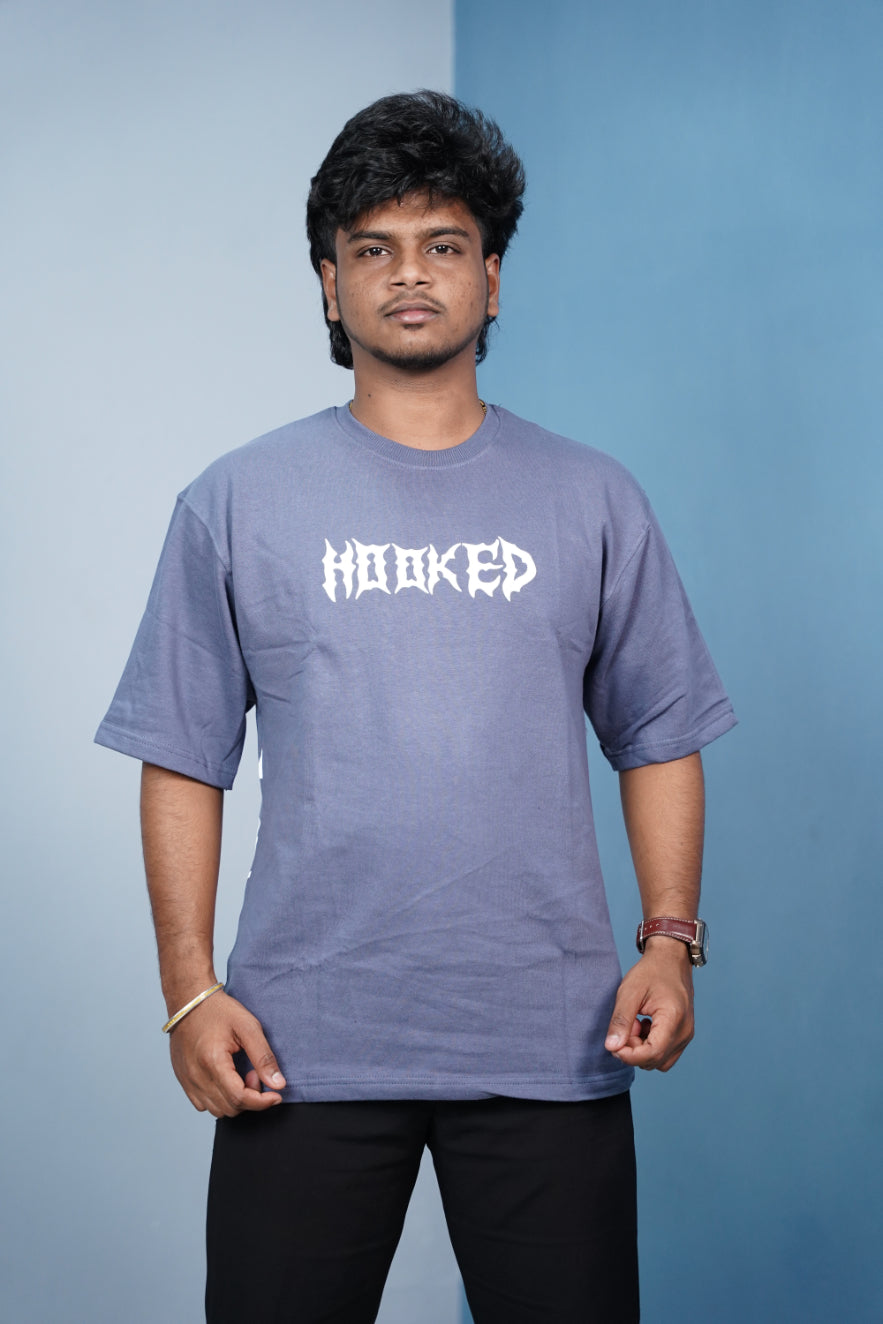HOOKED Back Print Oversized Five Sleeve T-Shirt for Men | Streetwear Style- Violet
