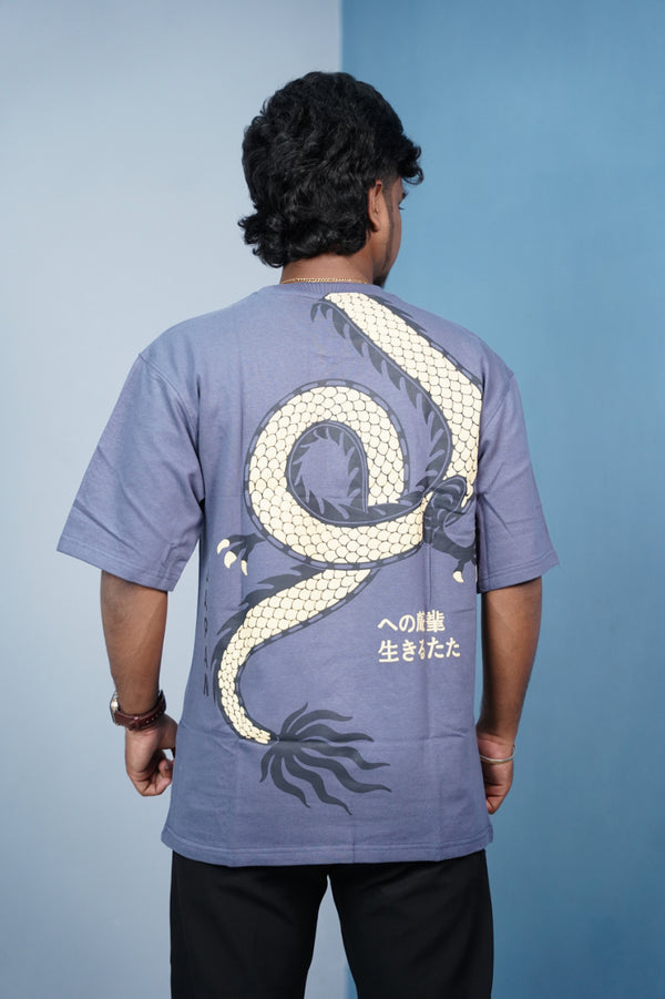 CHINESE Print Oversized Five Sleeve T-Shirt for Men | Streetwear Style- Violet