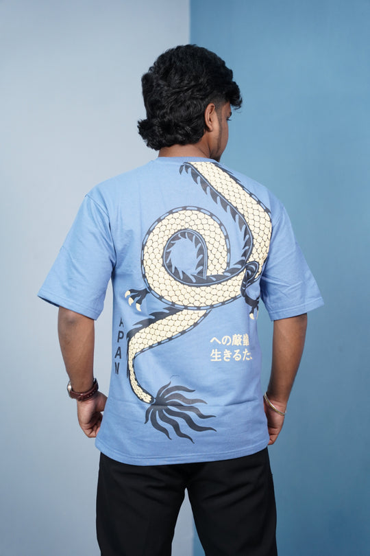 CHINESE Print Oversized Five Sleeve T-Shirt for Men | Streetwear Style-Sky Blue – 7MAN Men's Fashion India