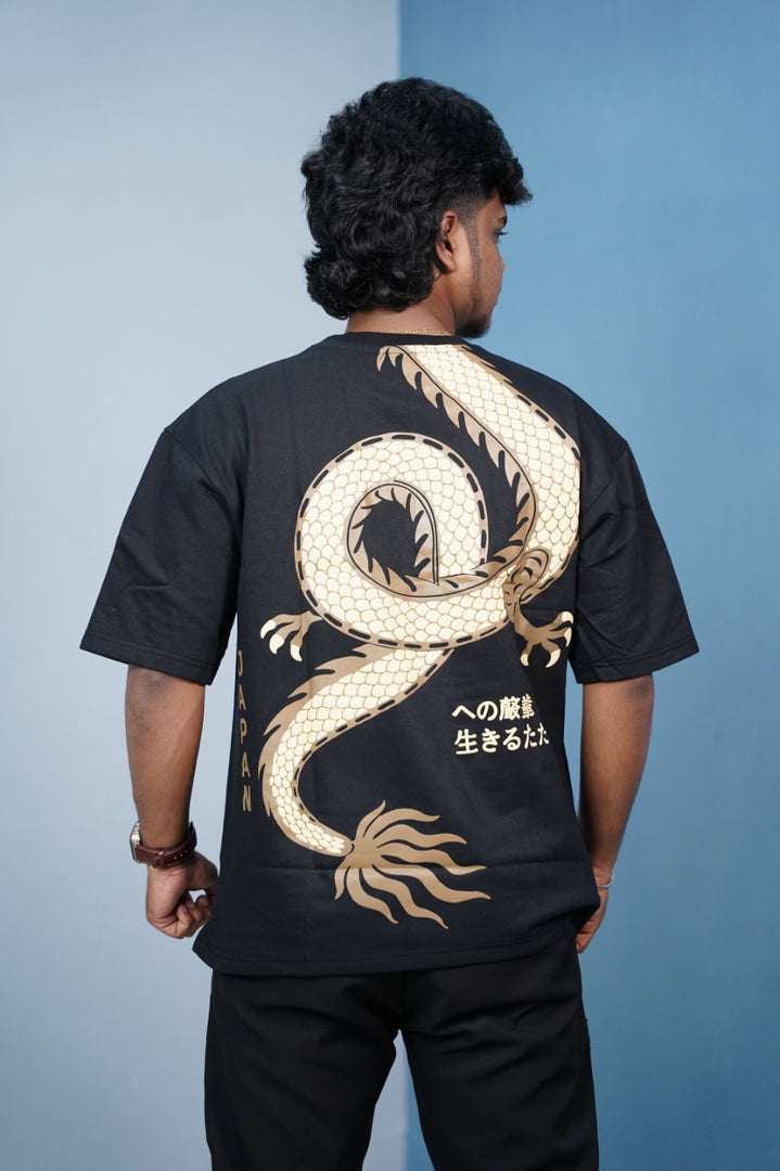 CHINESE Print Oversized Five Sleeve T-Shirt for Men | Streetwear Style-Black