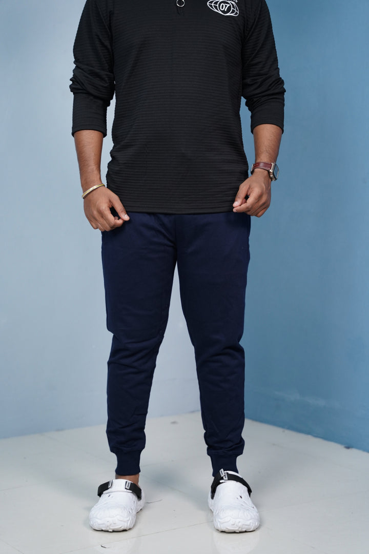 Men’s Track Pants Joggers | Slim Fit Casual & Sports Wear-Navy Blue/ rib