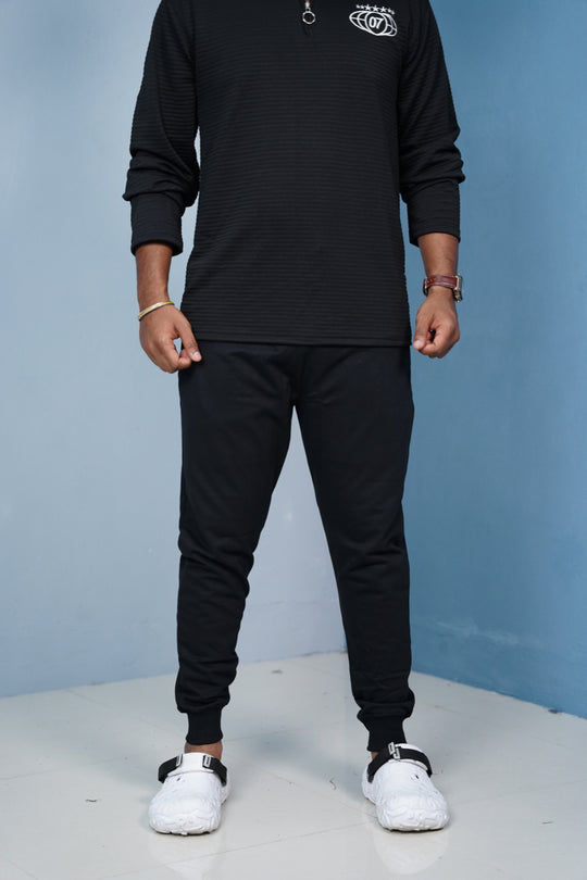 Men’s Track Pants Joggers | Slim Fit Casual & Sports Wear-Black/rib – 7MAN Men's Fashion India
