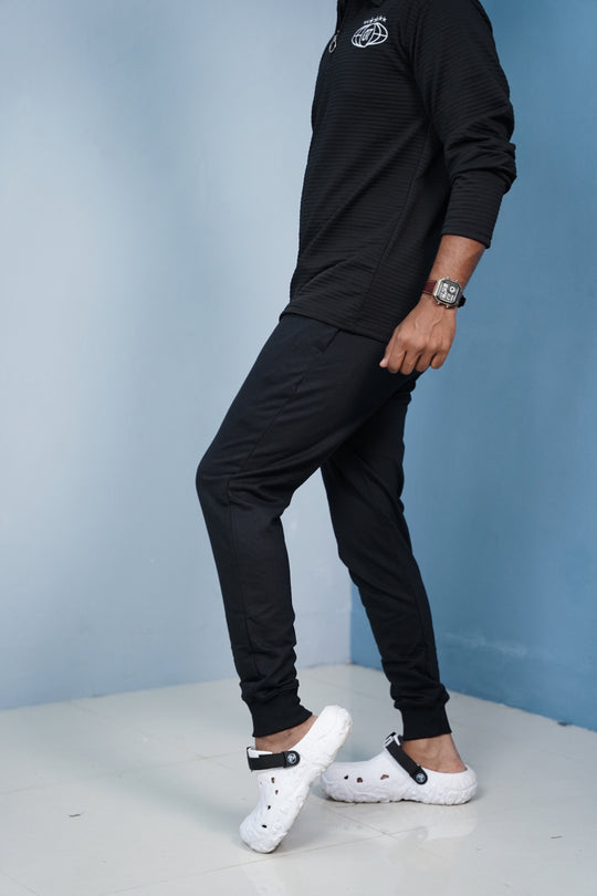 Men’s Track Pants Joggers | Slim Fit Casual & Sports Wear-Black/rib – alternate view – 7MAN India