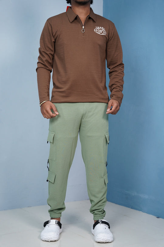Regular Fit Mens New Tape Cargo Track Pant - Pista Green – alternate view – 7MAN India