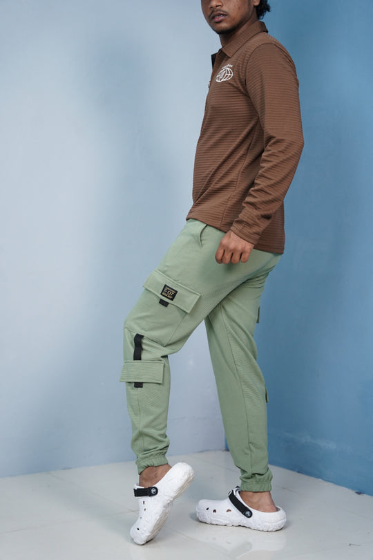Regular Fit Mens New Tape Cargo Track Pant - Pista Green – 7MAN Men's Fashion India