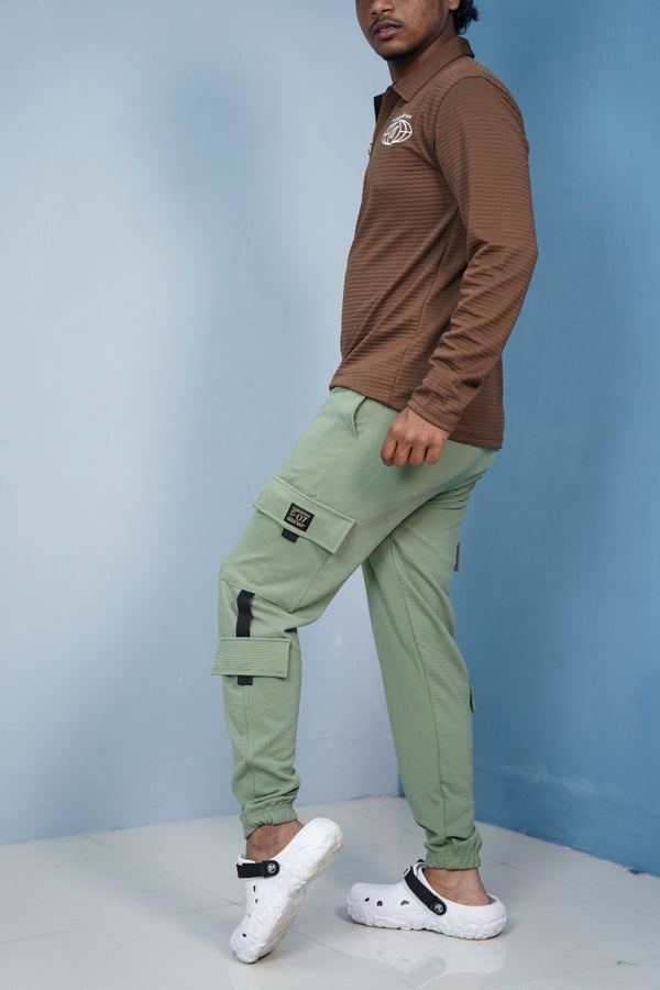 Regular Fit Mens New Tape Cargo Track Pant - Pista Green