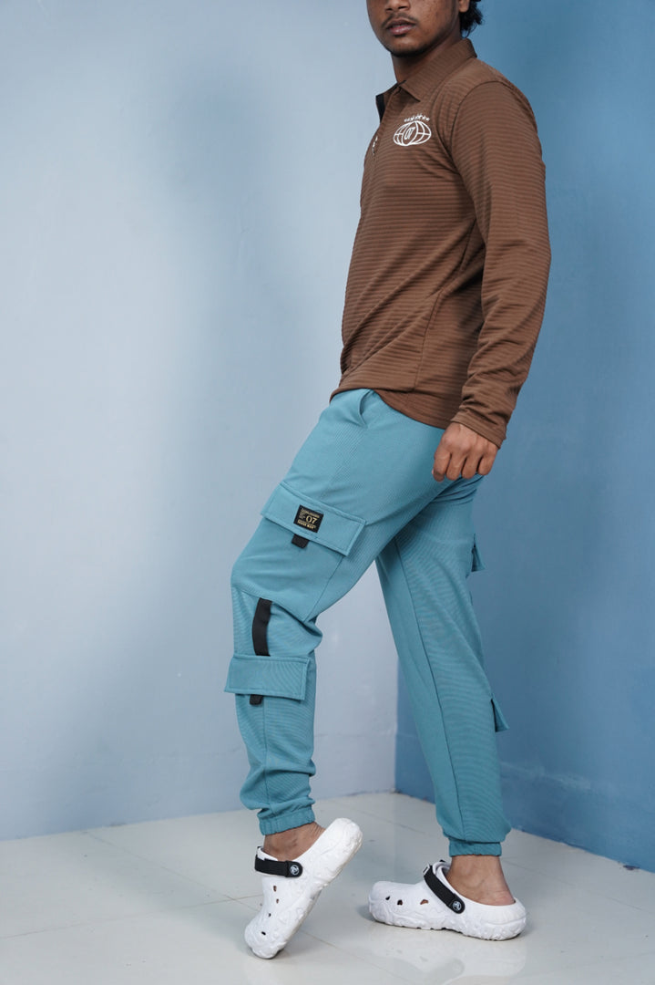 Regular Fit Mens New Tape Cargo Track Pant - Olive Green