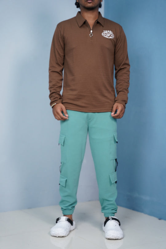Regular Fit Mens New Tape Cargo Track Pant - Light Green – alternate view – 7MAN India