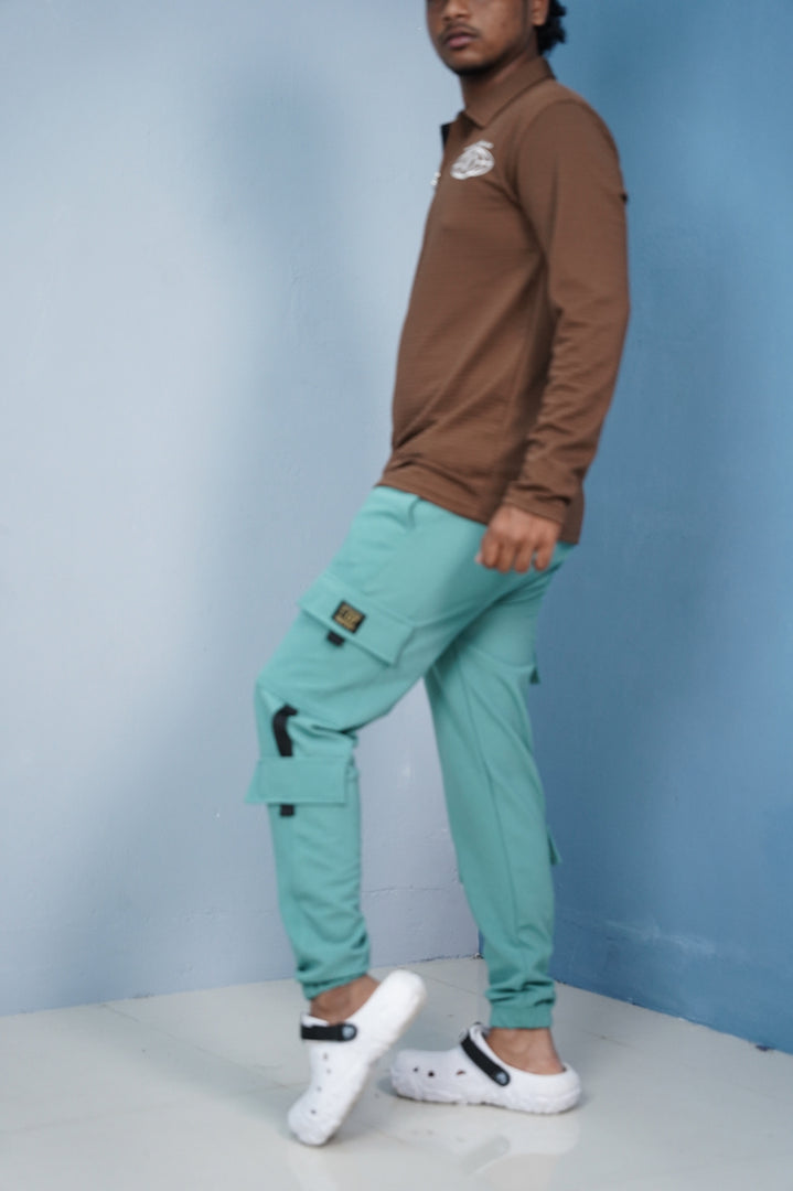Regular Fit Mens New Tape Cargo Track Pant - Light Green