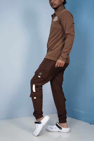 Regular Fit Mens New Tape Cargo Track Pant - Chocolate Brown
