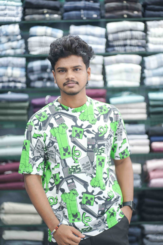 Men's Dailywear Half Sleeve Round Neck Printed Tshirt for Men - Green and Ash-7 Man