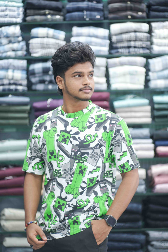 Men's Dailywear Half Sleeve Round Neck Printed Tshirt for Men - Green and Ash-7 Man
