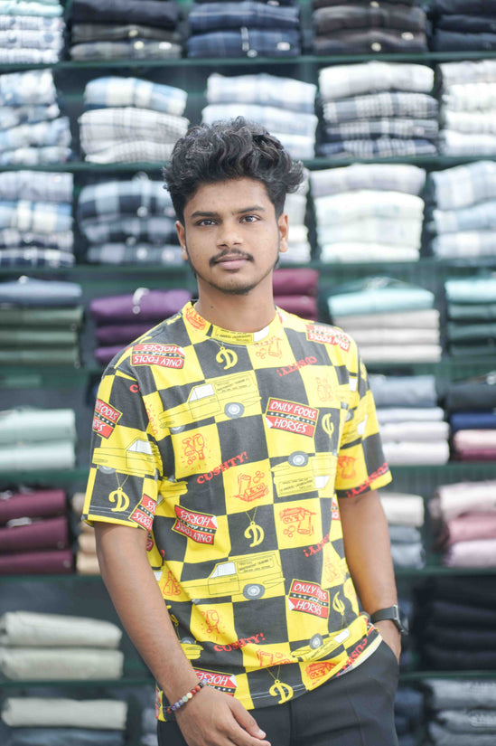 Men's Dailywear Half Sleeve Round Neck Printed Tshirt for Men - Yellow and Black-7 Man
