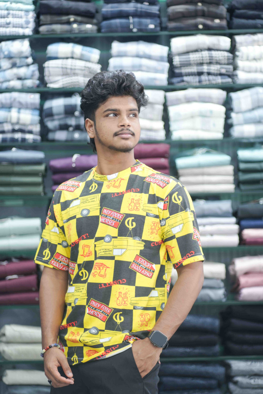 Men's Dailywear Half Sleeve Round Neck Printed Tshirt for Men - Yellow and Black-7 Man