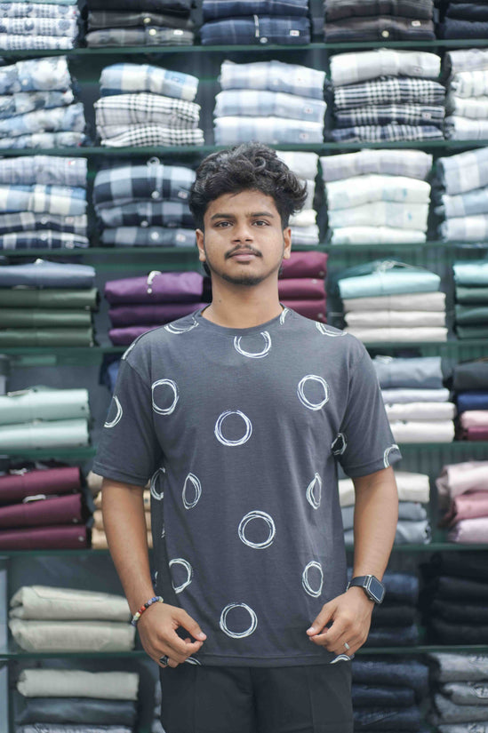 Men's Dailywear Half Sleeve Round Neck ROUND Printed Tshirt for Men - Dark Grey