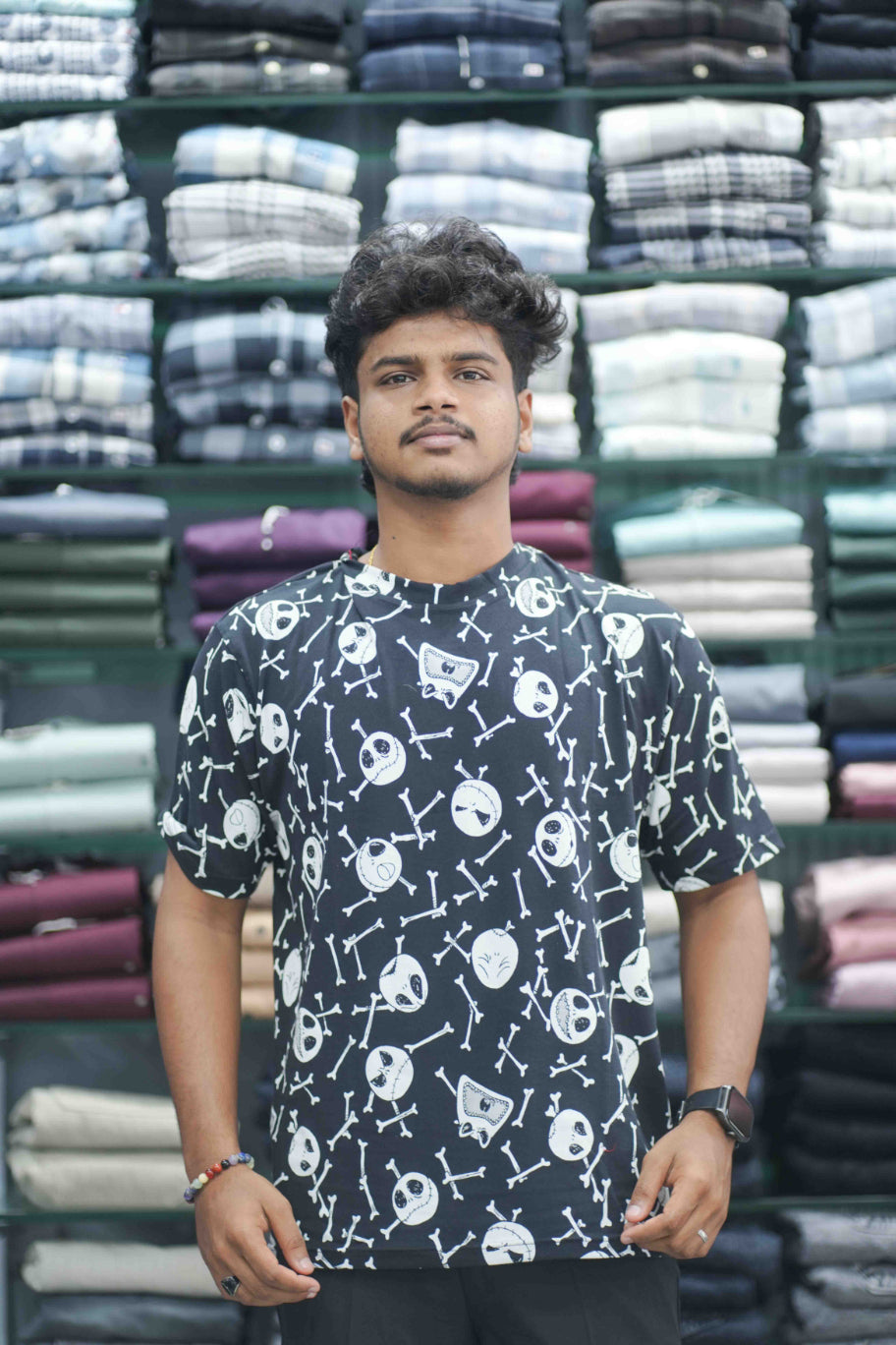 Men's Dailywear Half Sleeve Round Neck SKELETON Printed Tshirt for Men - Black