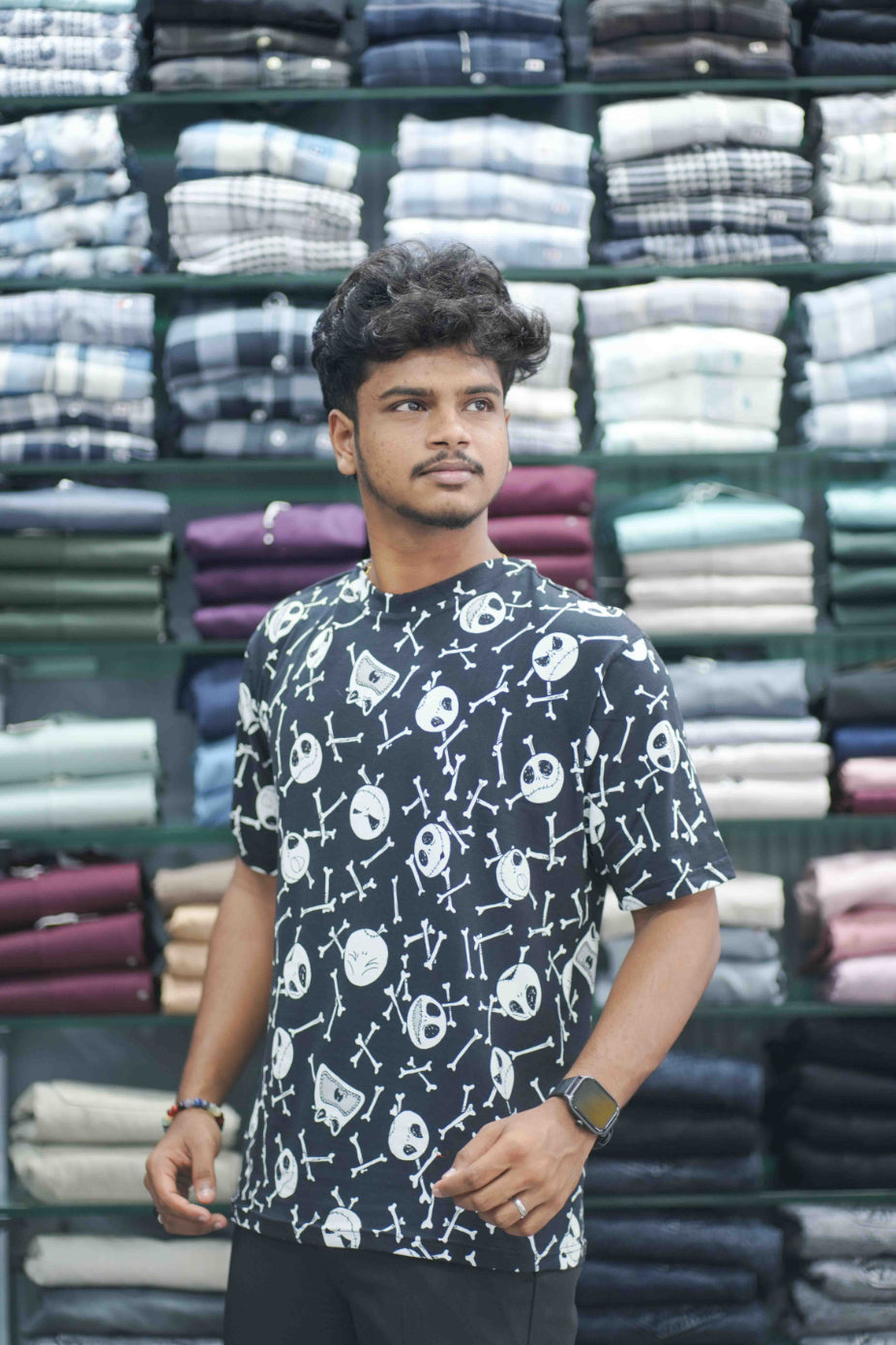 Men's Dailywear Half Sleeve Round Neck SKELETON Printed Tshirt for Men - Black