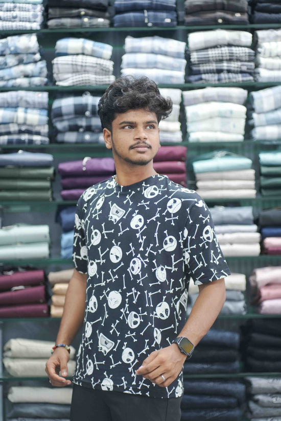 Men's Dailywear Half Sleeve Round Neck SKELETON Printed Tshirt for Men - Black