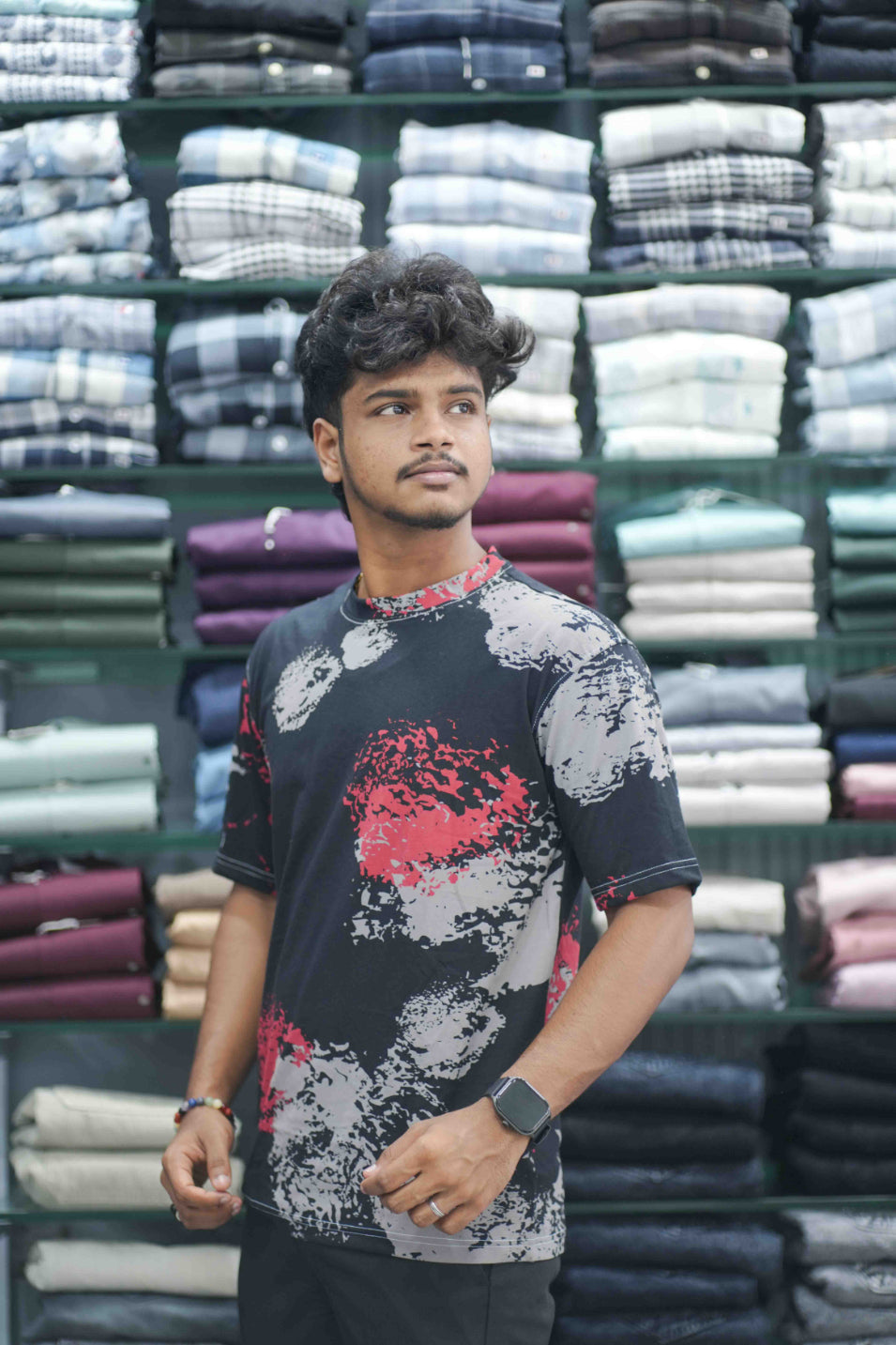 Men's Dailywear Half Sleeve Round Neck CLOUD Printed Tshirt for Men - Black And Red