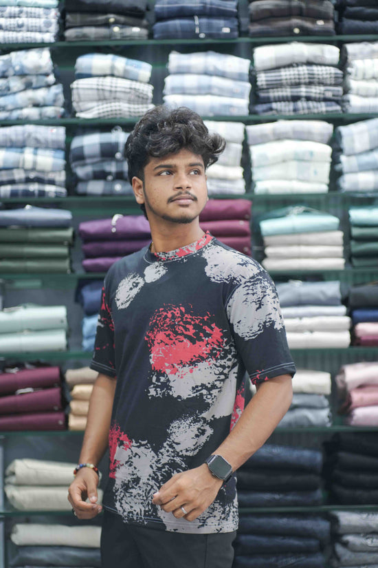 Men's Dailywear Half Sleeve Round Neck CLOUD Printed Tshirt for Men - Black And Red