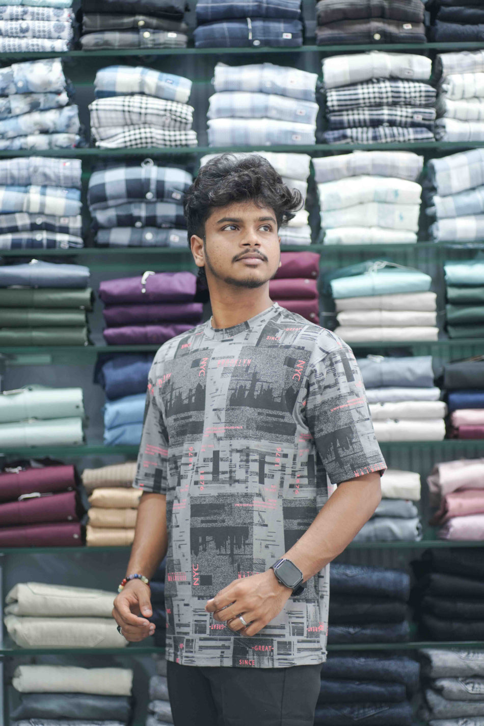 Men's Dailywear Half Sleeve Round Neck Printed Tshirt for Men - Dark Grey and Ash