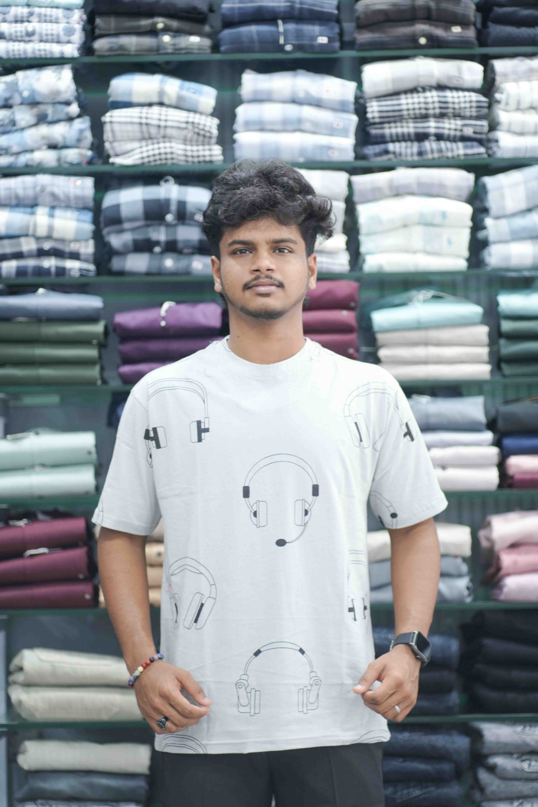 Men's Dailywear Half Sleeve Round Neck HEADSET Printed Tshirt for Men - Ash