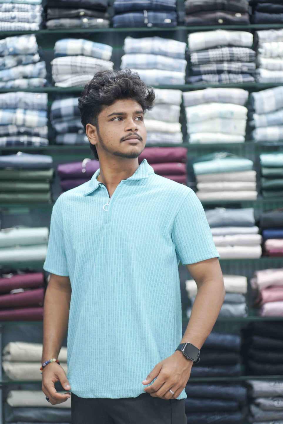 Korean Style Half Sleeve Zipper T-Shirt | Casual Summer Wear for Trendy Look - Blue