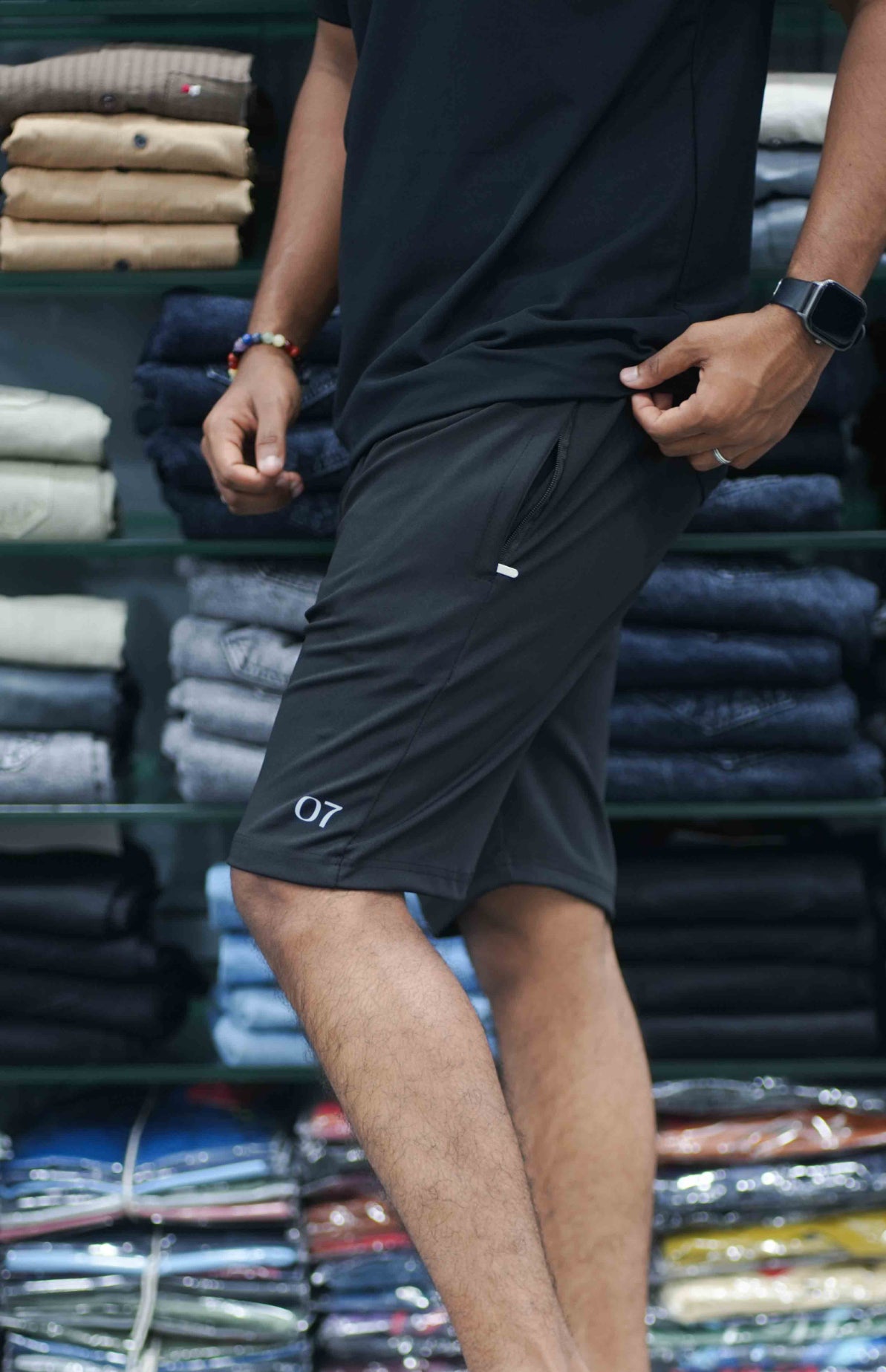 Men's Lycra Shorts | Stylish Knee-Length Gym & Casual Wear - Black-7 Man
