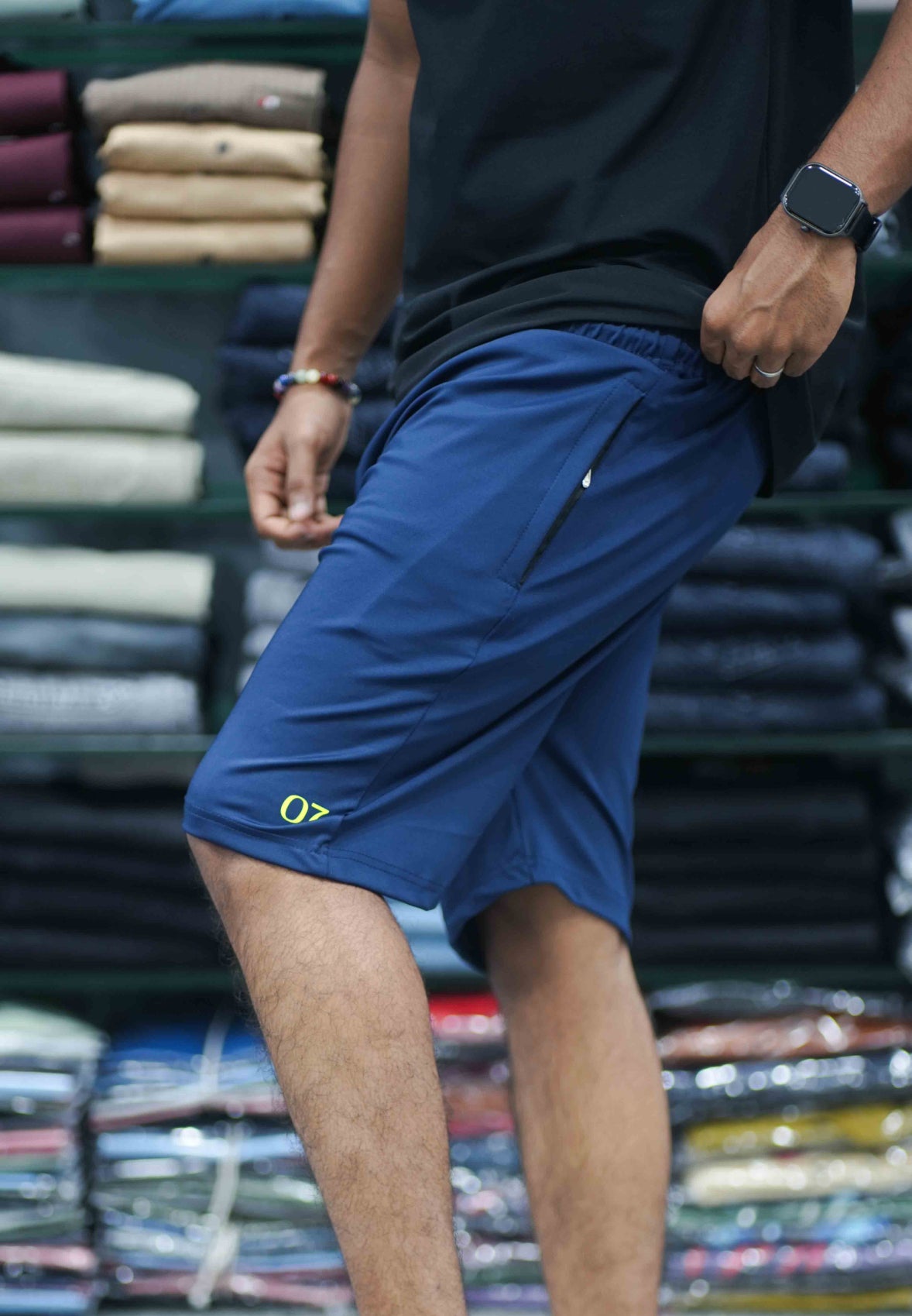 Men's Lycra Shorts | Stylish Knee-Length Gym & Casual Wear - Ink Blue-7 Man