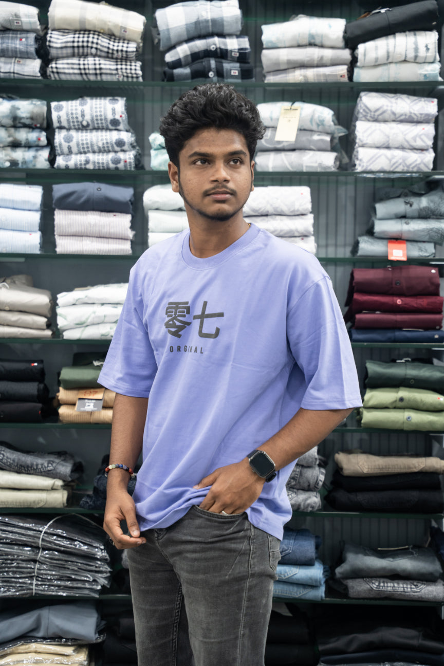Five Sleeve Round Neck Oversized T-Shirt for Men – Blue-7 Man