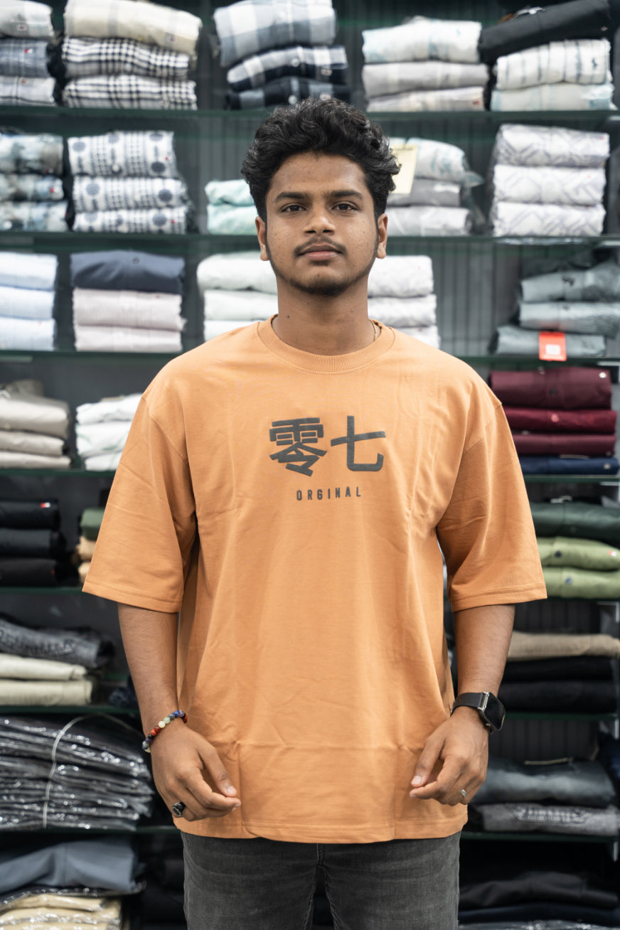 Five Sleeve Round Neck Oversized T-Shirt for Men – Orange-7 Man