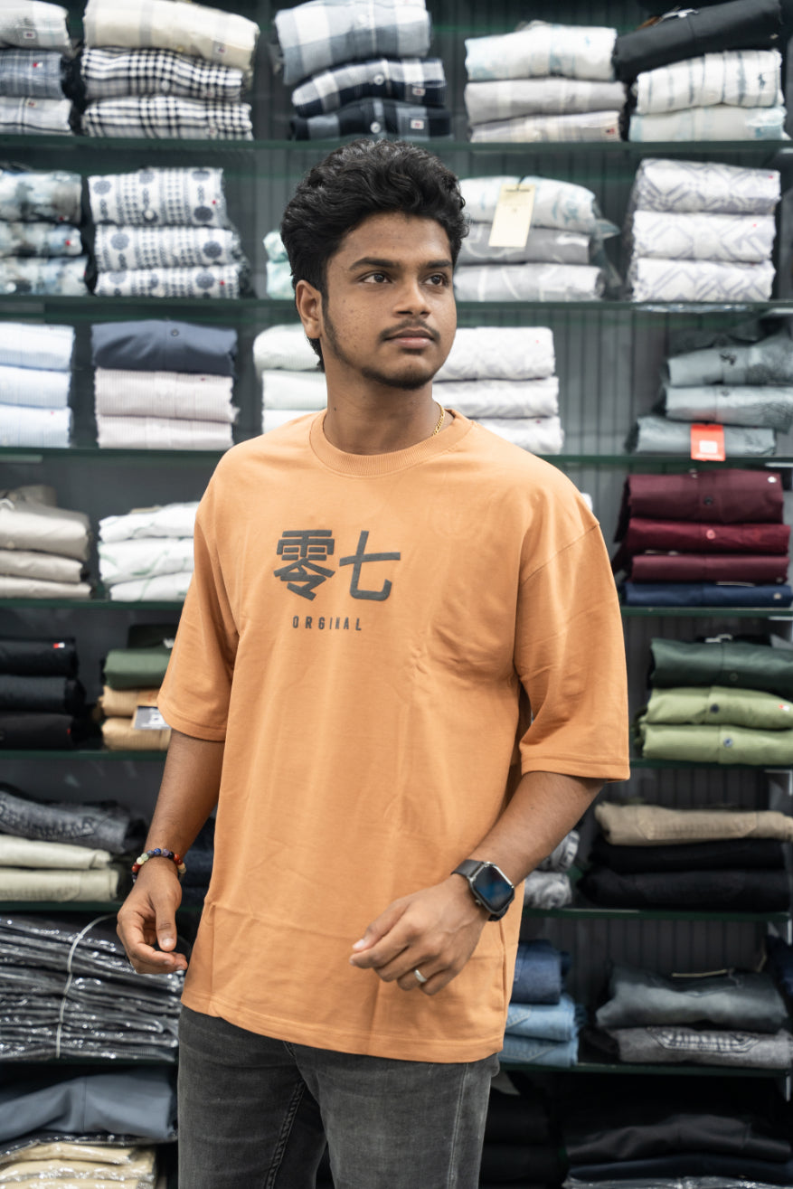 Five Sleeve Round Neck Oversized T-Shirt for Men – Orange-7 Man