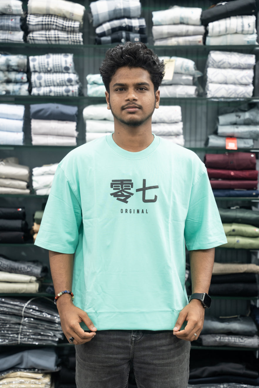 Five Sleeve Round Neck Oversized T-Shirt for Men – Sky Blue-7 Man