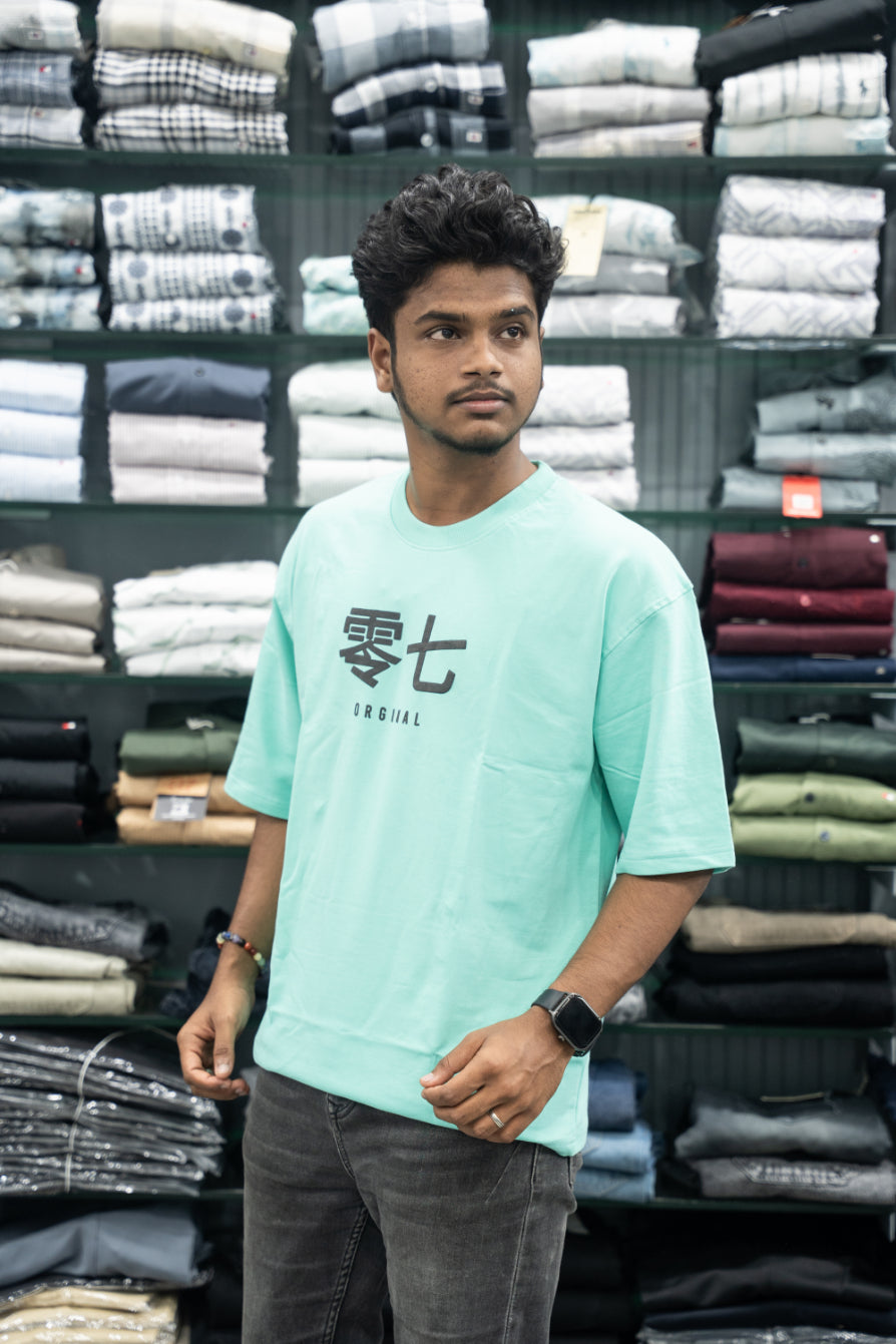 Five Sleeve Round Neck Oversized T-Shirt for Men – Sky Blue-7 Man