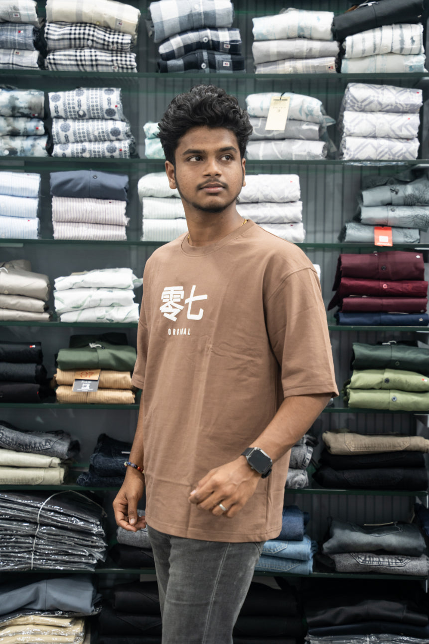 Five Sleeve Round Neck Oversized T-Shirt for Men – Brown-7 Man
