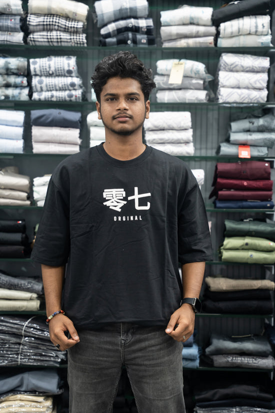 Five Sleeve Round Neck Oversized T-Shirt for Men – Black-7 Man