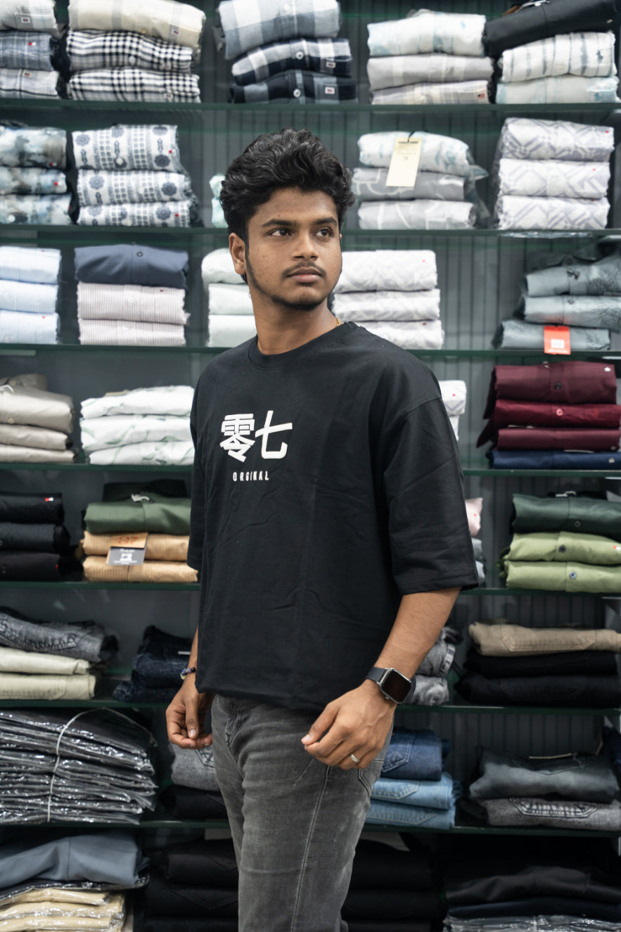 Five Sleeve Round Neck Oversized T-Shirt for Men – Black-7 Man