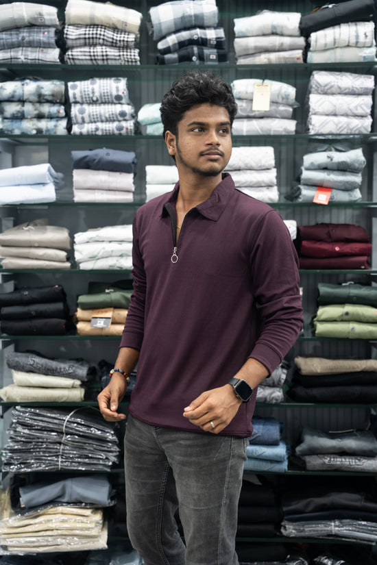 Full Sleeve Men's Mario Ribbed Zipper Collar T-Shirt – Grape Shade-7 Man