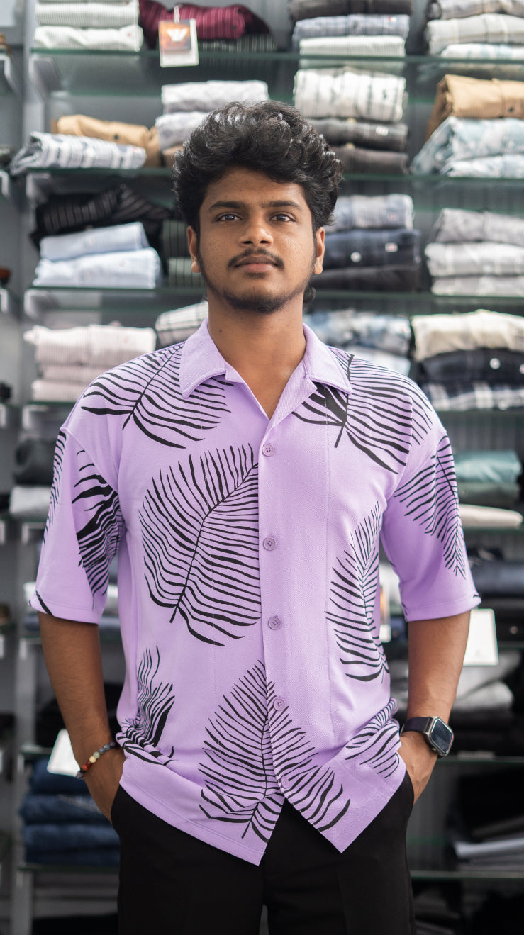 Five Sleeve Lycra Shirt for Mens LEAF Printed  - Lavendar