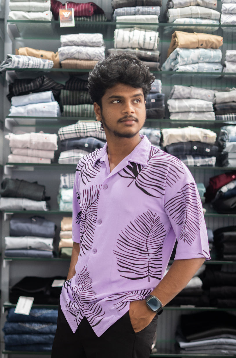 Five Sleeve Lycra Shirt for Mens LEAF Printed  - Lavendar