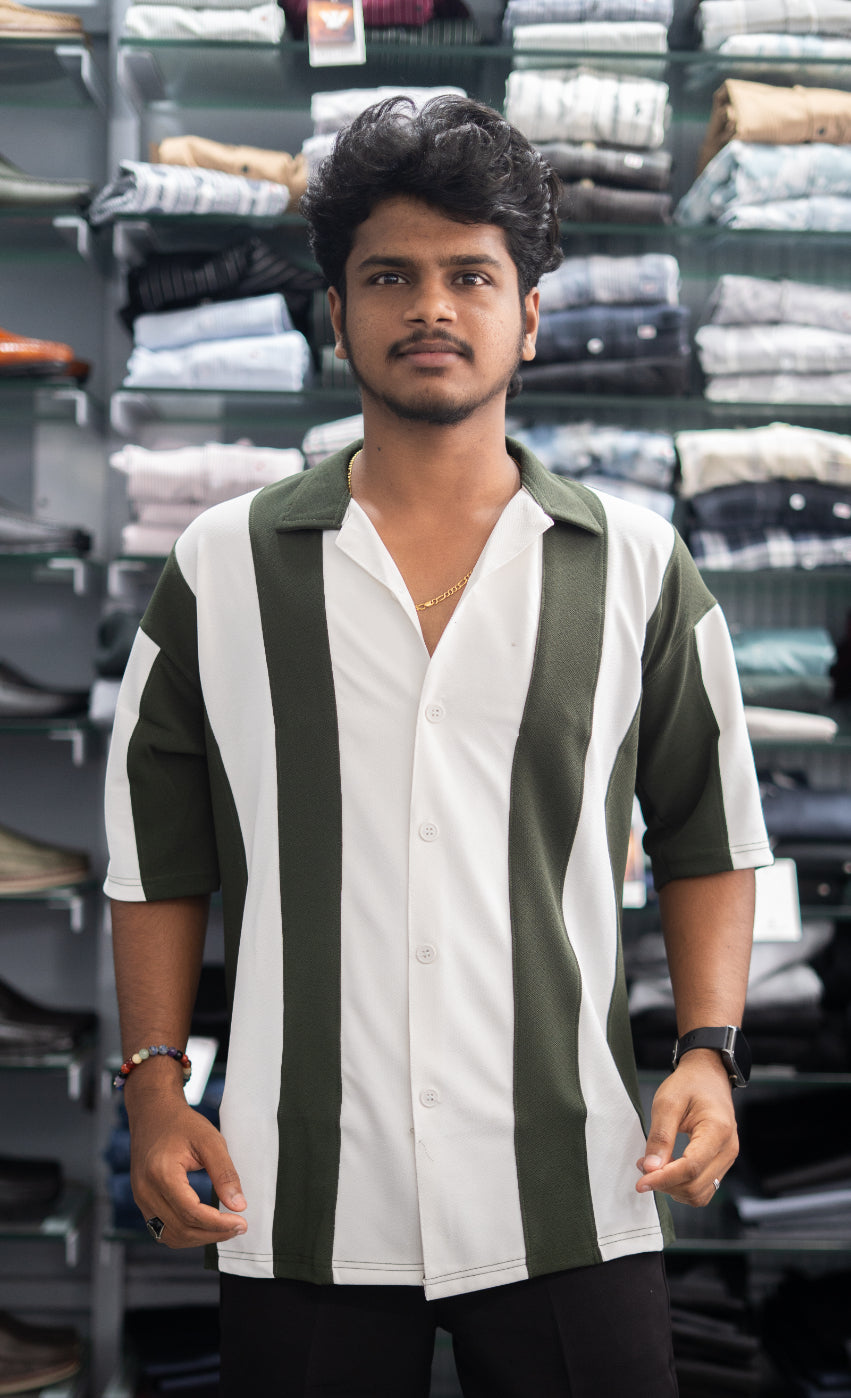 Mens Daily Wear Big Stripes Five Sleeve Lycra Shirt - White and Black