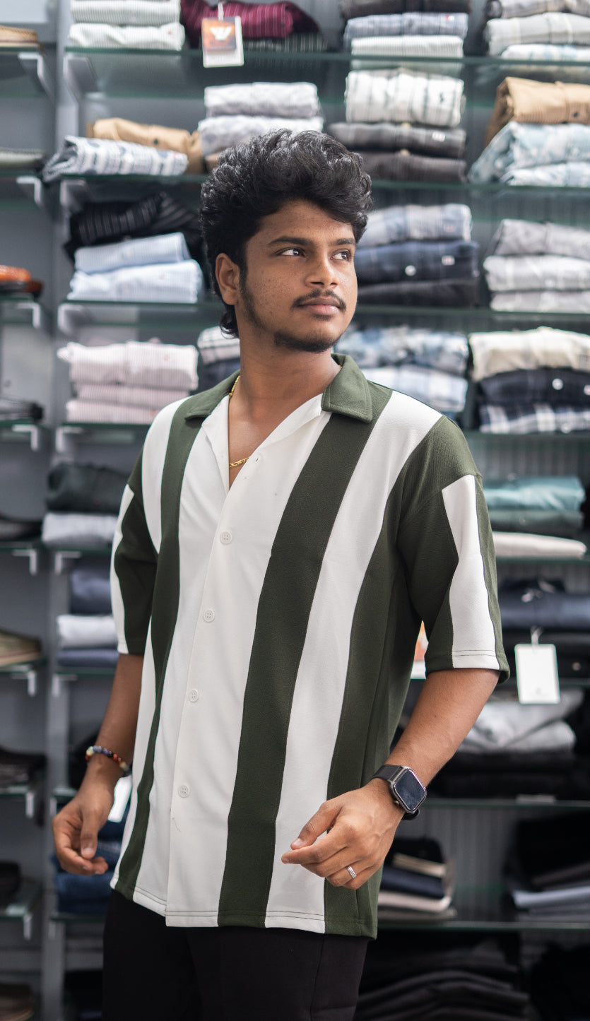 Mens Daily Wear Big Stripes Five Sleeve Lycra Shirt - White and Black