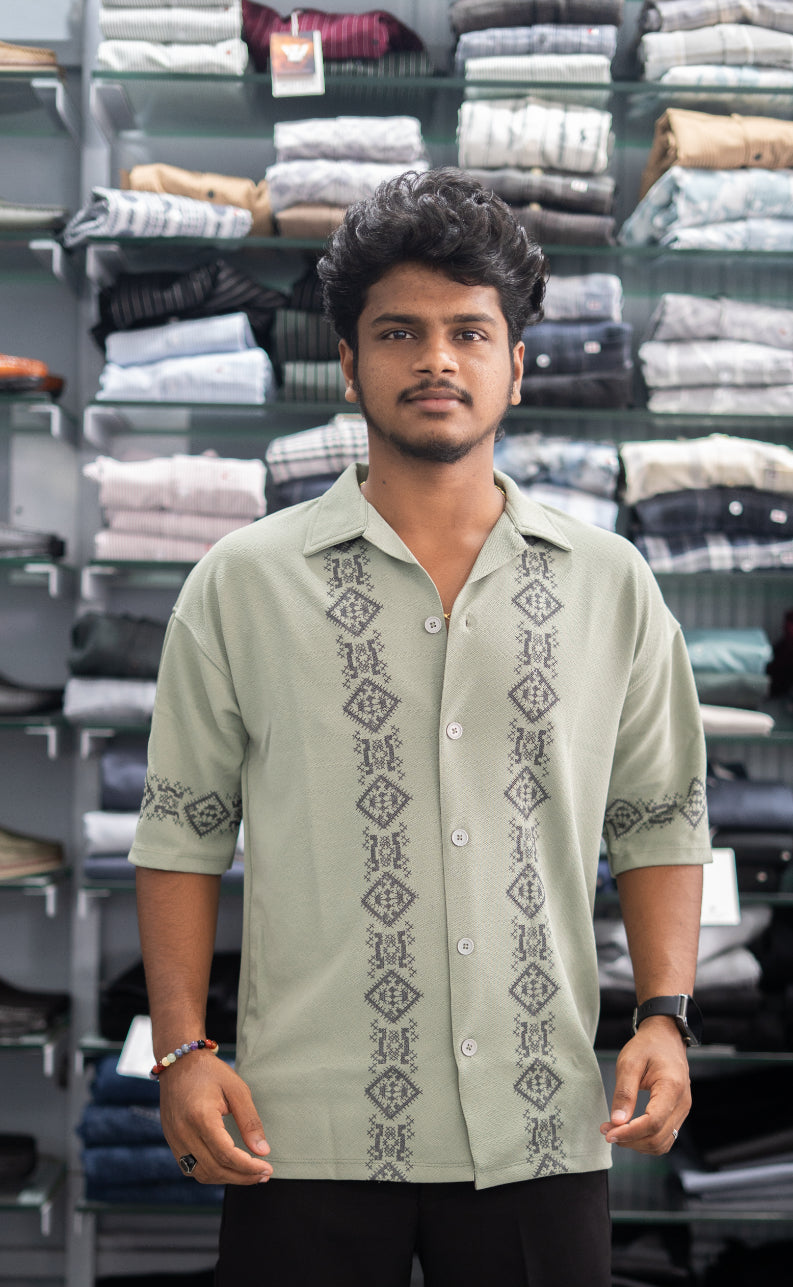 Daily Wear Diamond Printed Five Sleeve Lycra Shirt for Mens - Pistha Green