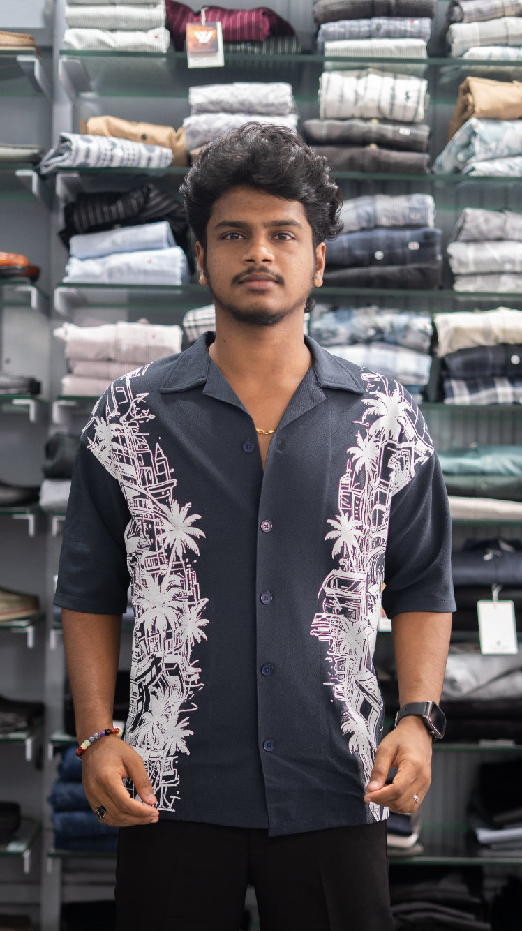 Daily Wear TREE Printed Five Sleeve Lycra Shirt for Men - Navy Blue