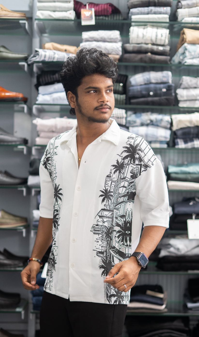 Daily Wear TREE Printed Five Sleeve Lycra Shirt for Men - White