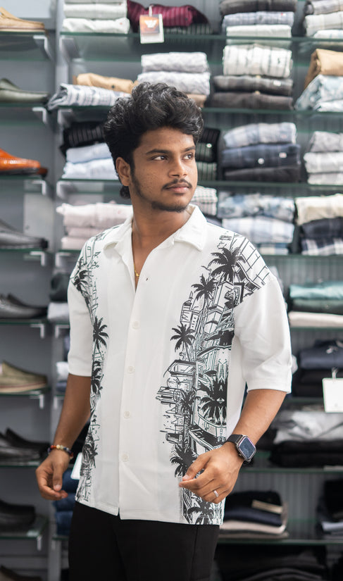 Daily Wear TREE Printed Five Sleeve Lycra Shirt for Men - White